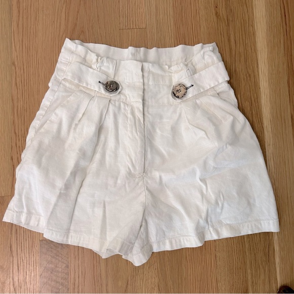 Veronica Beard White Linen Blend Gwen Shorts High Waisted Pleated